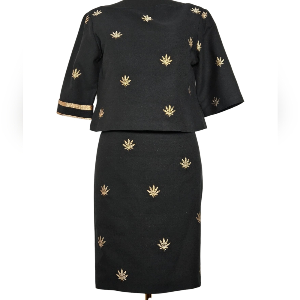 Peter Cohen Weed Top & Skirt Set M Black Gold | $1,380 Retail | US 8| Rare Find